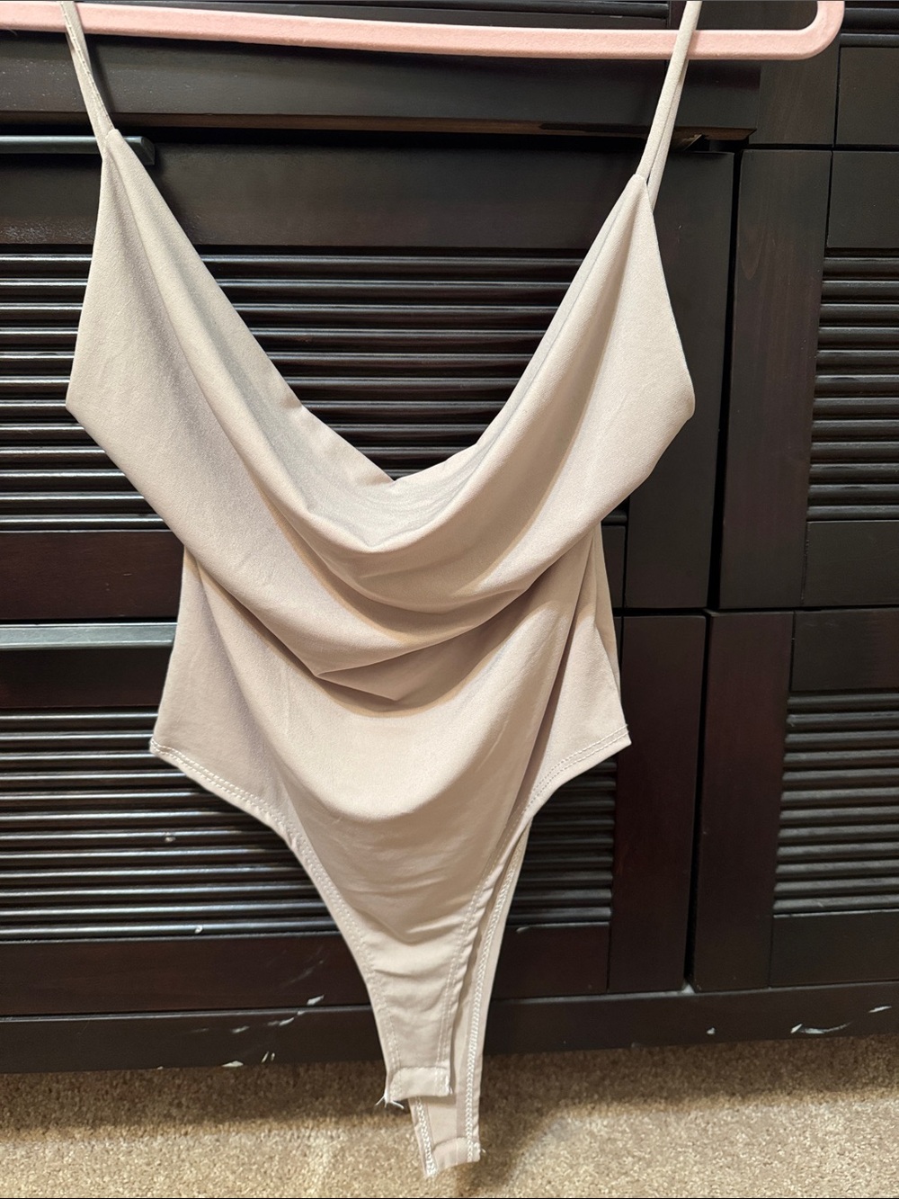 Draped Cowl Neck Bodysuit Tank - Neutral Beige
